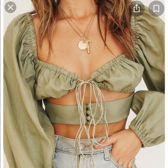 Verge Girl French Twist Linen Crop Top - Picture 5 of 10